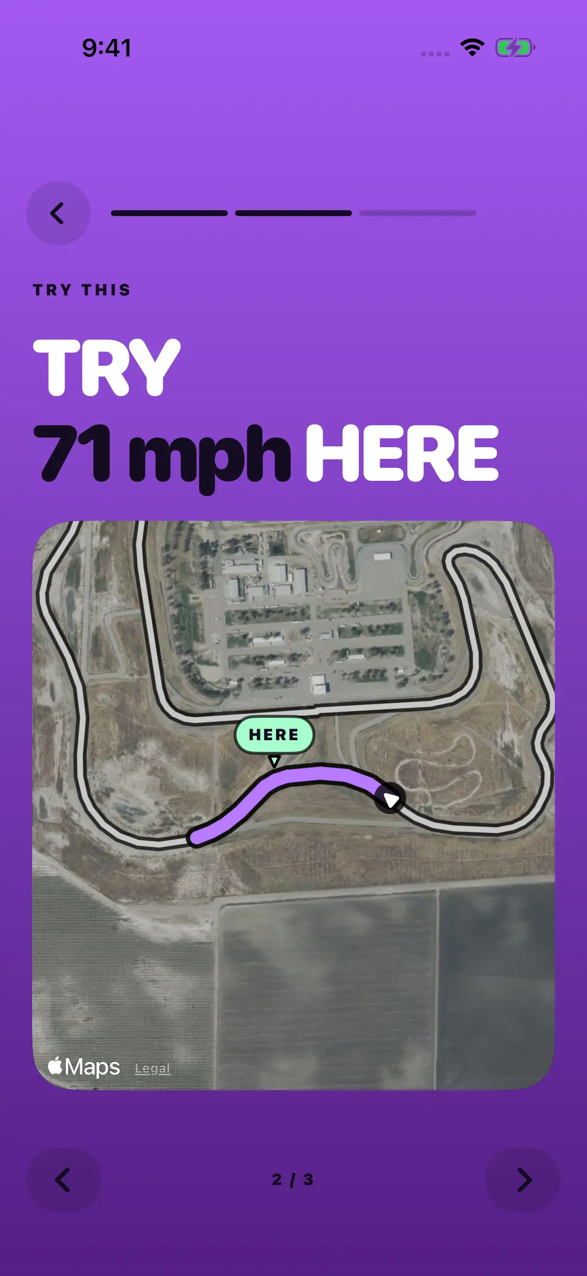 Delta coaching screen marking where to try carrying 71 miles per hour at Buttonwillow Raceway.